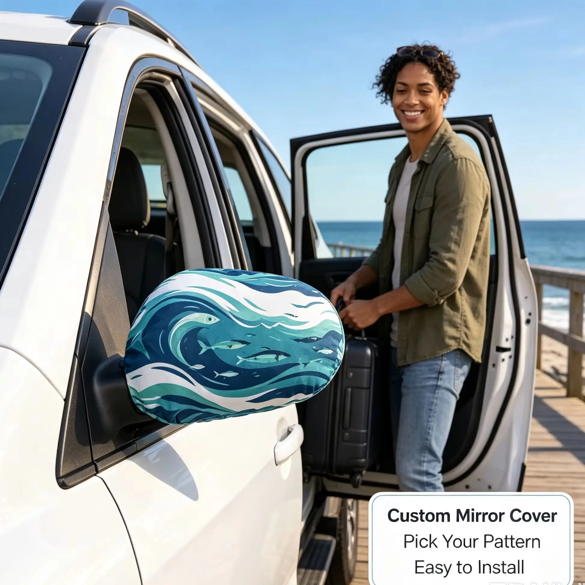 Custom Car Rearview Side Mirror Cover Personalized Pattern Universal Fit Stretch Protector Decorative Auto Exterior Accessory