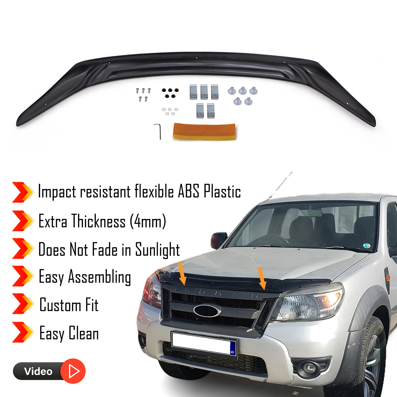 Hood Deflector Guard for Ford Ranger (2009-2011) Bug Shield Bonnet Protector / 4 mm thickness and ultra-durable material