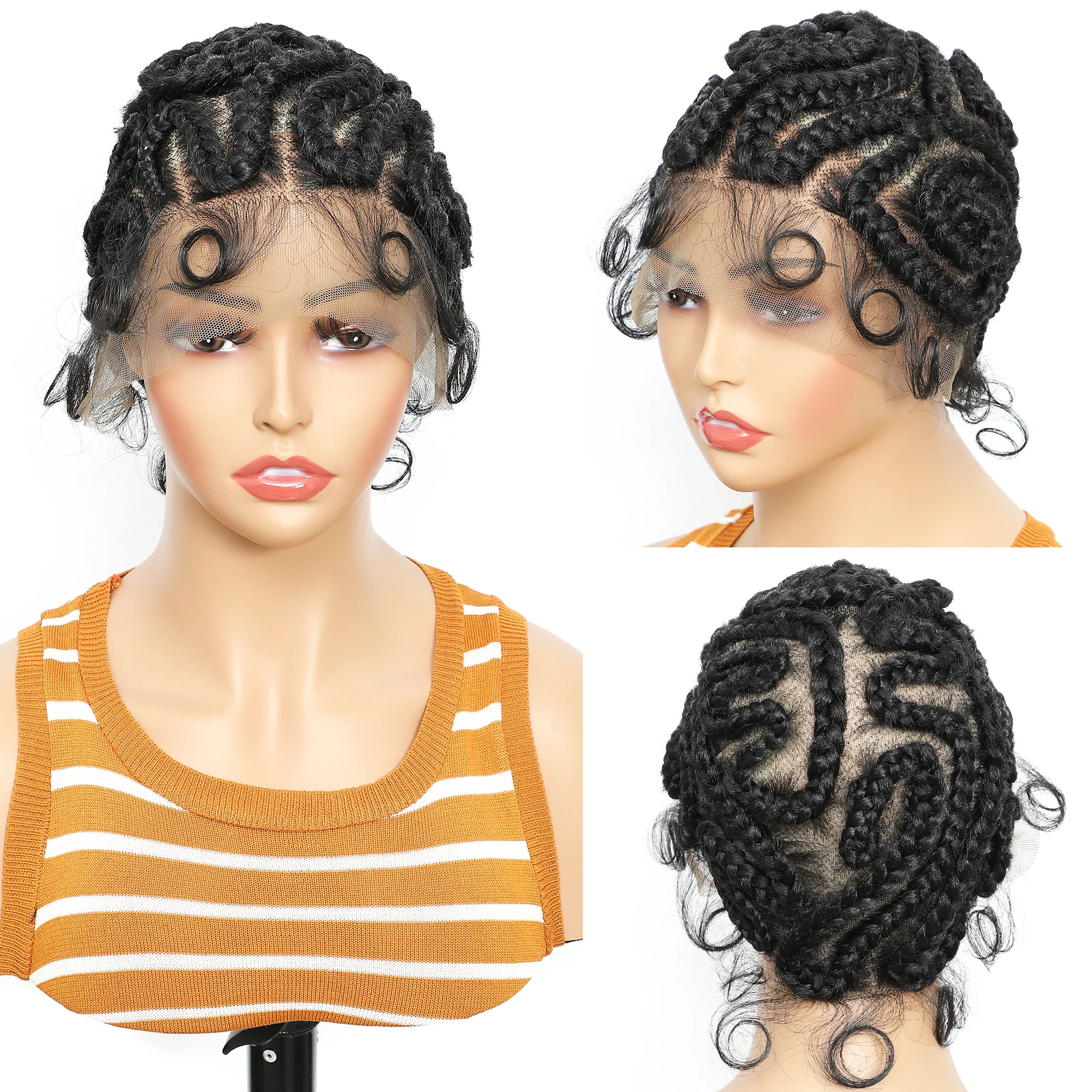 8 inches Synthetic Full Lace Handmade Twist Knotless Box Braids Wigs with Baby Hair Short Lovely Braided Wigs for Black Women