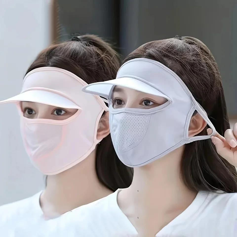 AliExpress Sunscreen mask with brim, women's summer ice silk thin design, breathable sunshade, washable, summer full face mask