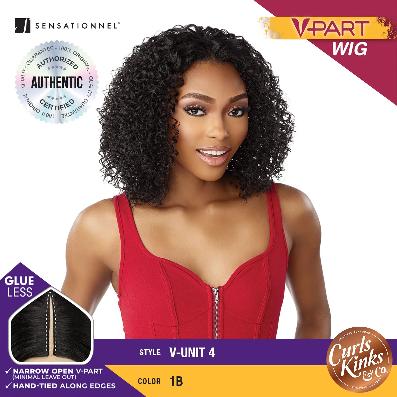 Sensationnel Curls Kinks N Co V-Part Wig Glueless V-Unit 4 – Glueless Design, Natural Curls, Easy Wear, Perfect Fit