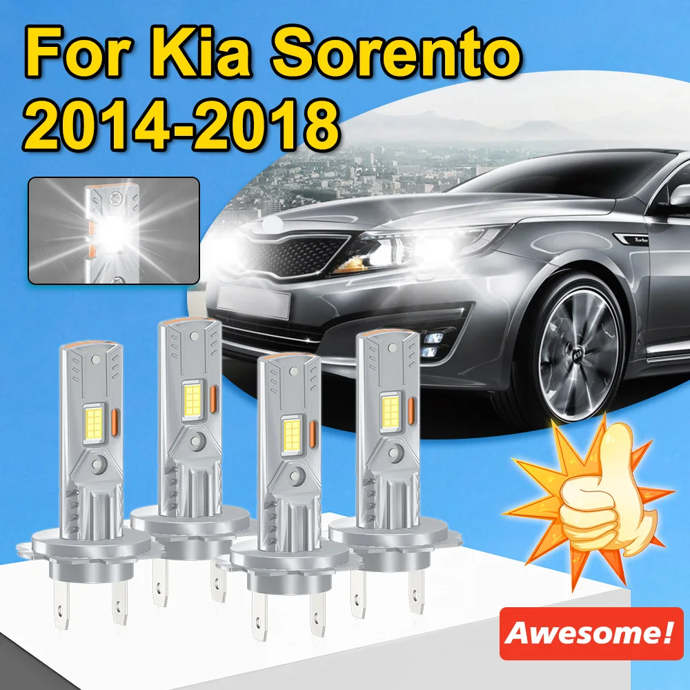 

4 шт. H7 дальнего ближнего света для Kia Sorento 2014 2015 2016 2017 2018 светодиодные лампы 3570 чип CSP 25000LM 6000K белый Plug-N-Play