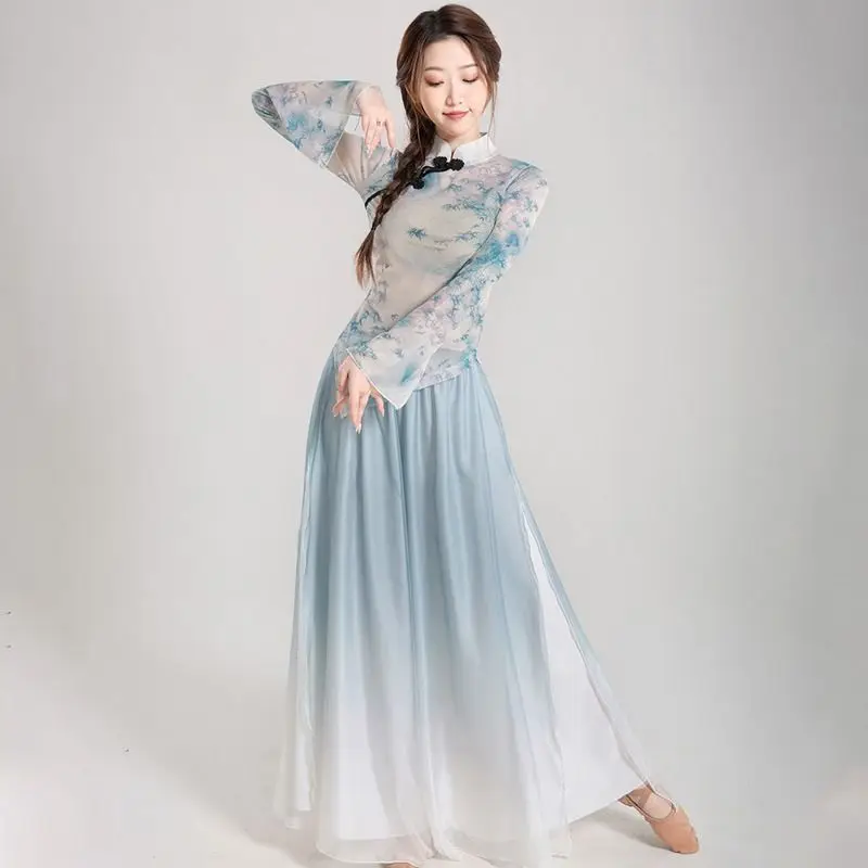 

Chinese Style Cheongsam Dance Dress Women Classical Dancer Performance Costumes Elegant Practice Clothes Chinese Dance Costume