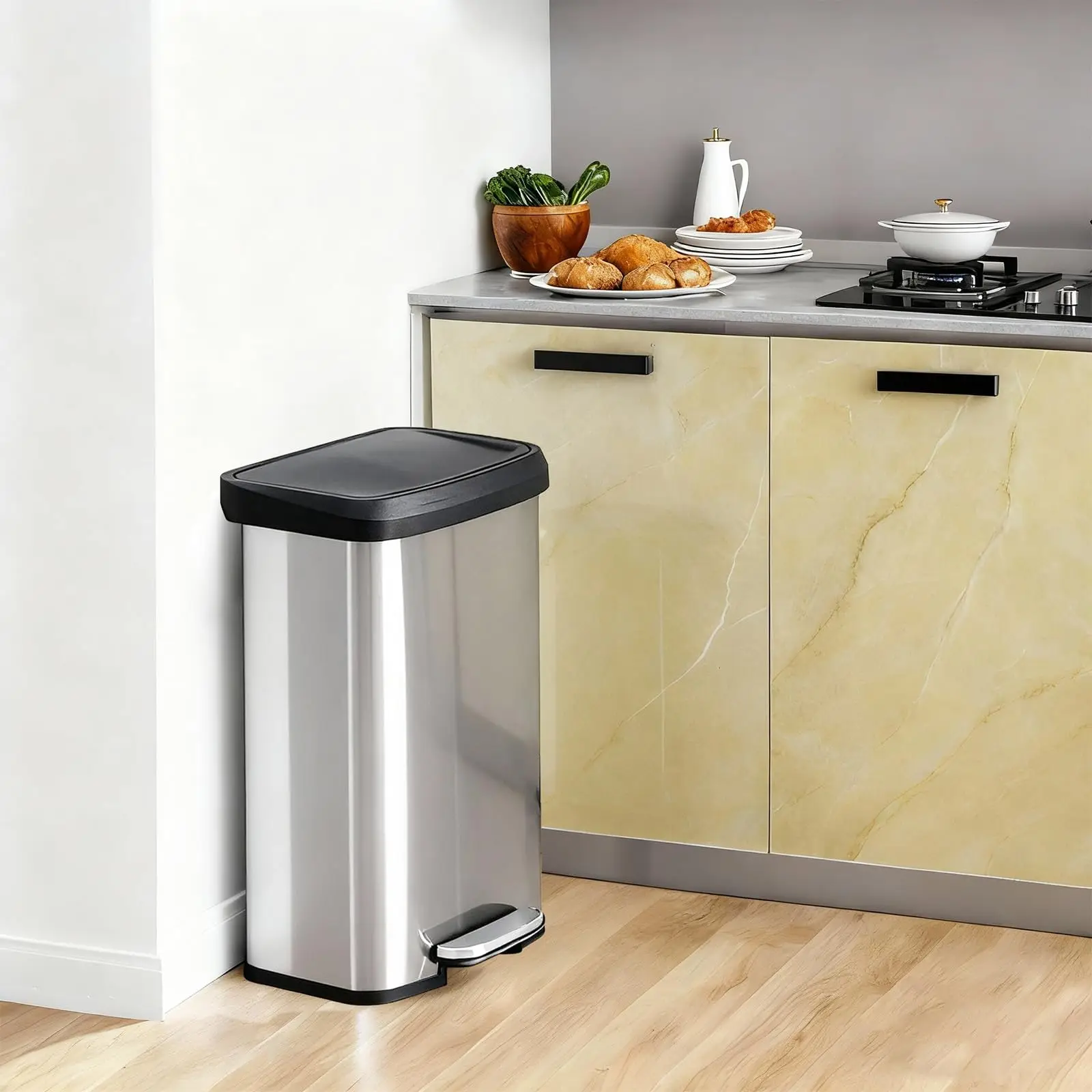 

21 Gallon/80 Liter Kitchen Trash Can with Lid, Stainless Steel Garbage Can with Soft-Close Lid & Foot Pedal