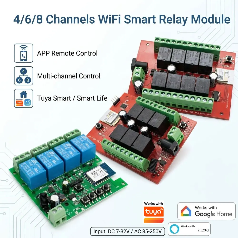 

4/6/8Channels Wifi Smart Home Automation 12V 24V 220V 433 APP Remote Control Transmitter & Receiver Relay For Tuya Alexa Googole