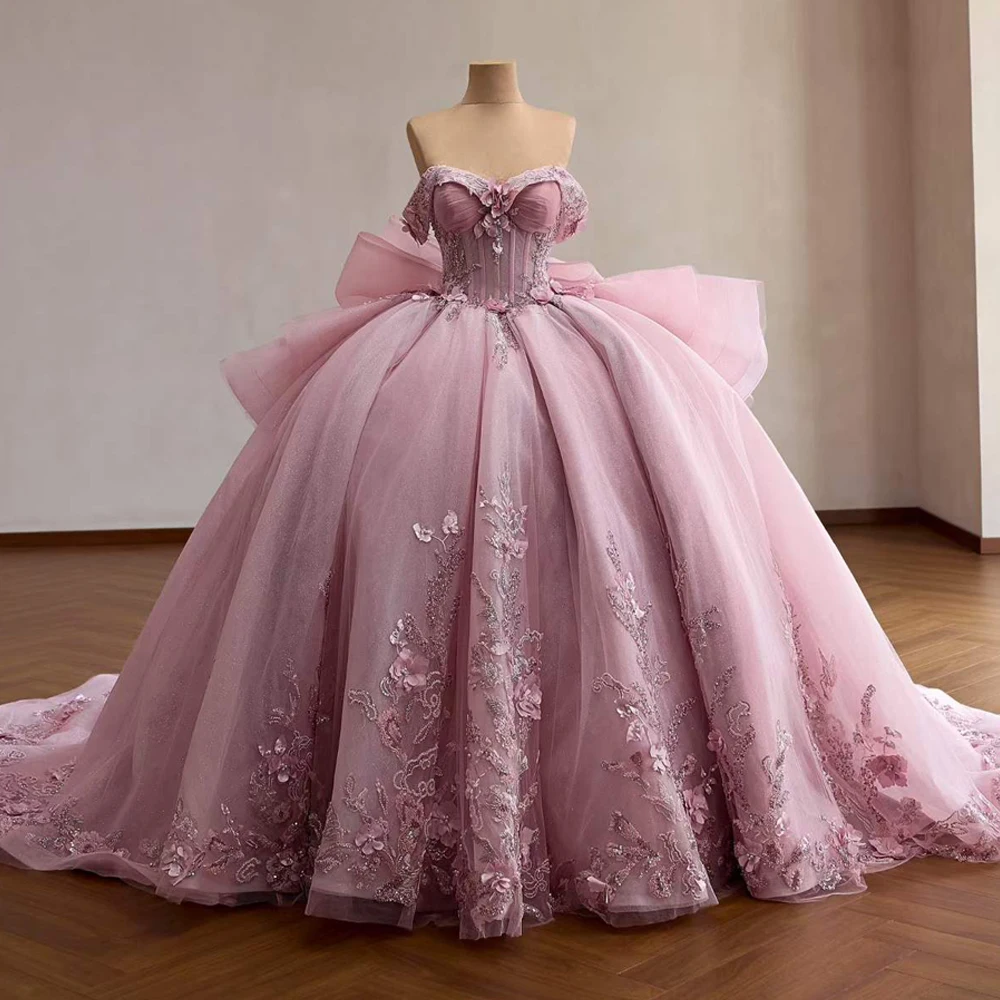 

Dusty Pink Ball Gown Quinceanera Dresses Princess Sweetheart Appliques Sweet 15 Debutante Party Birthday Customized