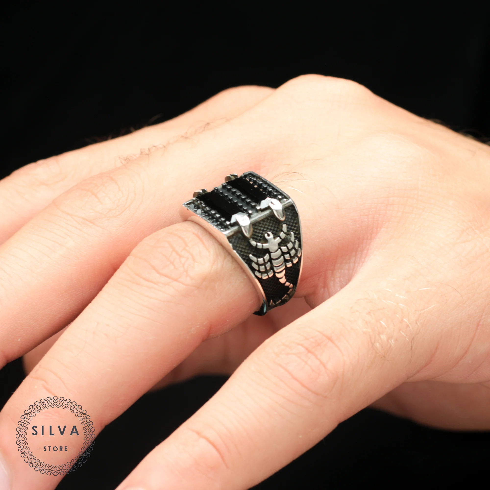 Original 925 Silver Men's Ring With Zircon Stone And Scorpion Icon Turkish Man Jewellery Male Gift All Sizes Available