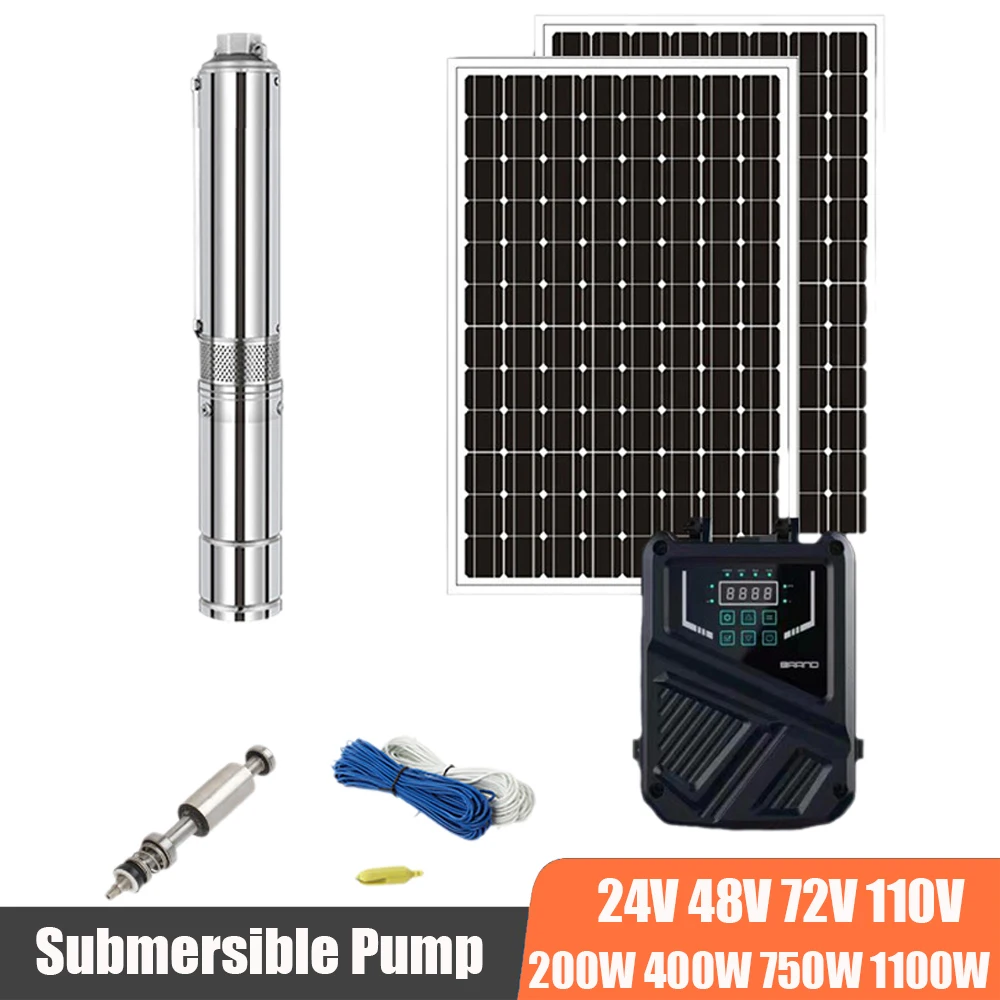 

4inch 1500W1100W750W600W Solar DC Deep Well Pump With External Controller Solar PV Stainless Steel Submersible Pump Screw Pump