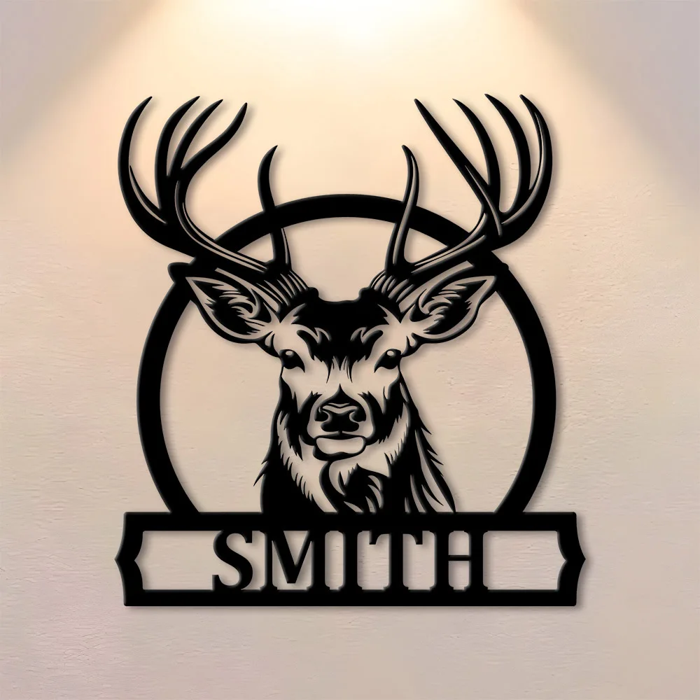 Personalized Deer Family Name Metal Sign Custom Antler Wall Art Hunting/Cabin/Rustic Home Decorations Gift for Him Father's Day view 5
