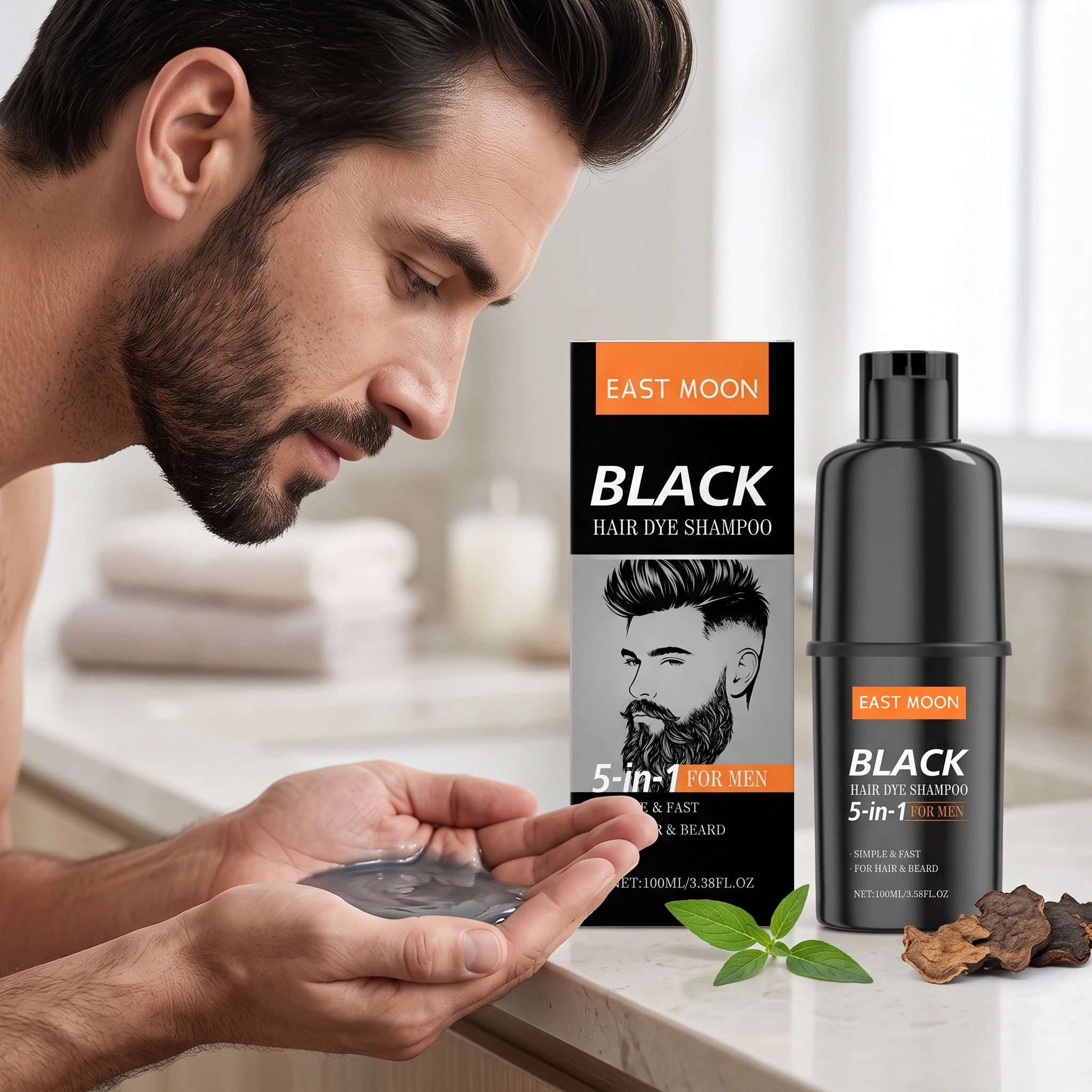 100ML 5 in 1 Men Black Hair Dyeing Shampoo Gentle Moisturizing Improve Gloss Nourishing Scalp Non-irritating Lasting Coloring Gentle Herbal Hair Dyeing Shampoo for Hair & Beard