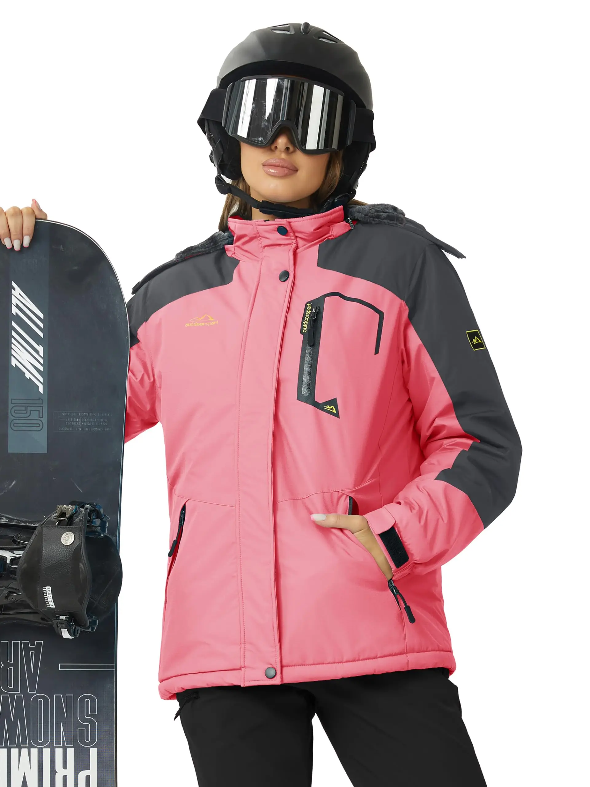 TACVASEN Winter Ski Snowboard Jacket Womens Waterproof Thermal Heavy Fleece Jackets Casual Work Rain Work Coat Windbreaker Parka