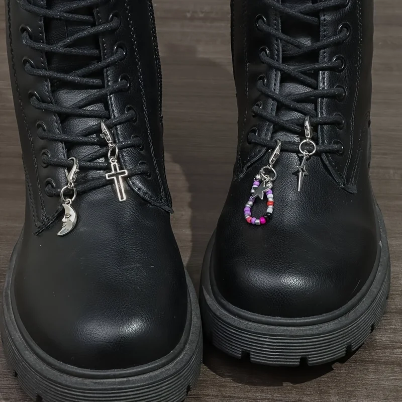 2 Pieces Y2K Gothic Style Moon Cross & Beaded Star Shoe Charms, Perfect for Daily Wear, Halloween Parties, and Gift Giving