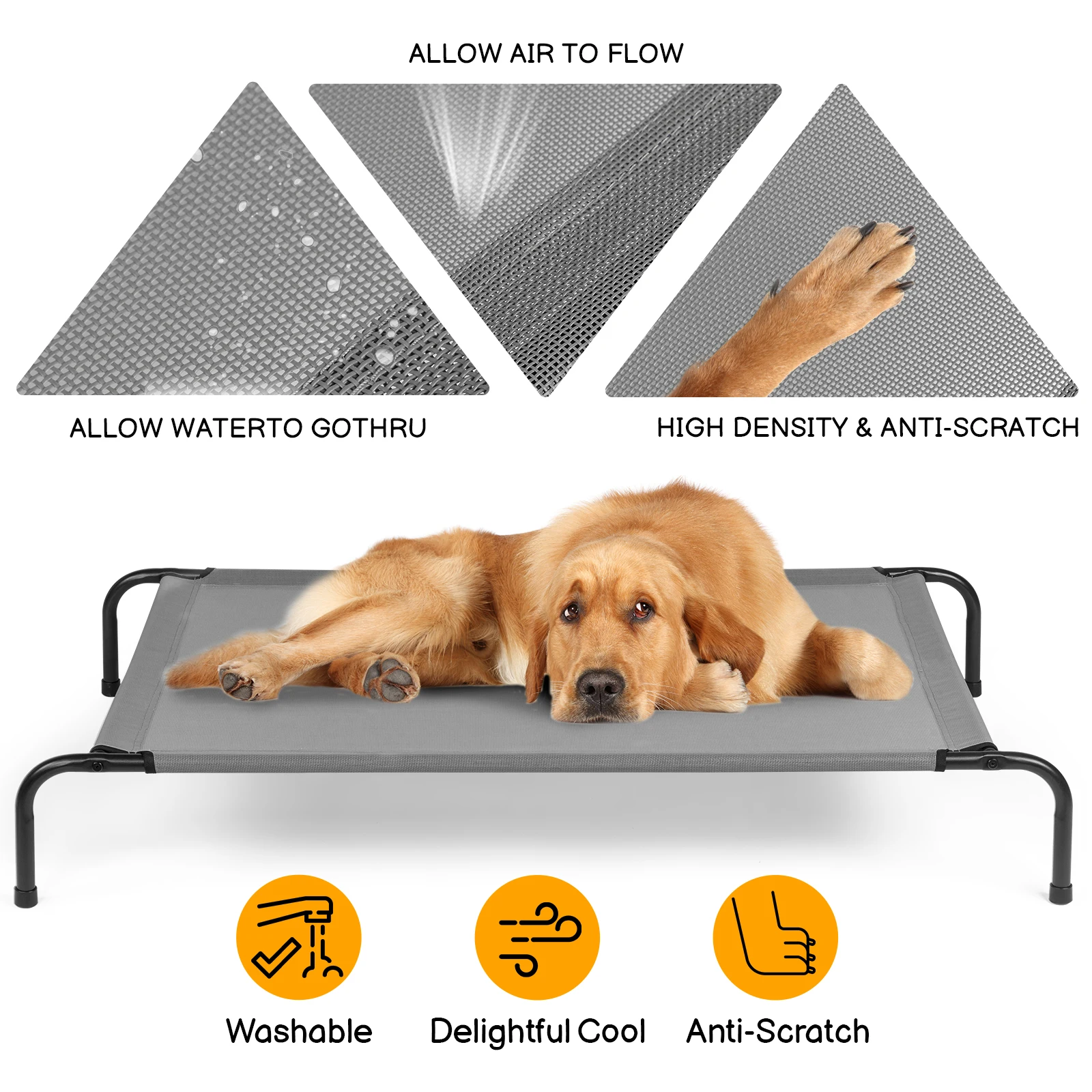 

Outdoor Pet Bed, Iron Frame, Light Grey Textilene