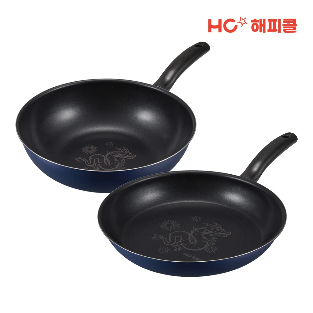 Happy Call Dragon Diamond Blue Dragon Edition IH Induction Frying Pan 2P Set (28 Fans + 28 Wok)