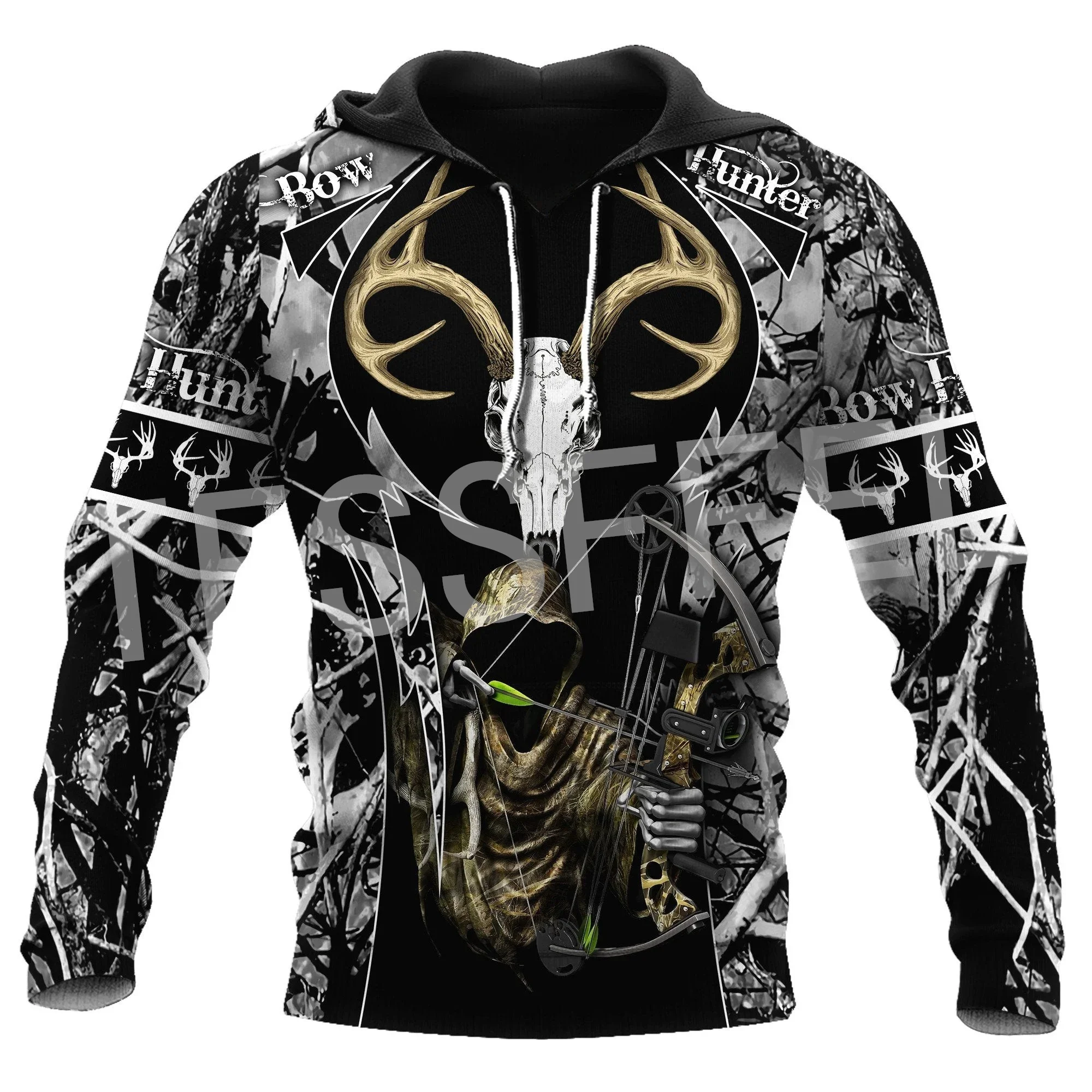 Custom Name Deer Hunting Animal Bow Hunter Camo Cosplay Tattoo Retro Tracksuit 3DPrint Harajuku Casual Pullover Jacket Hoodies F