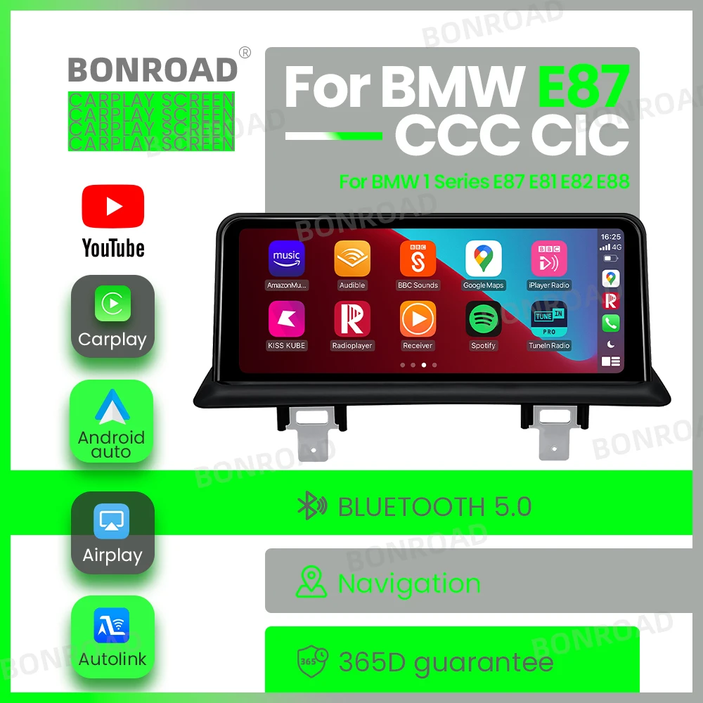 BONROAD Wireless CarPlay Android Auto Car Radio Touch Screen For BMW 1 Series E87 E88 E81 E82 With Mirrorlink GPS Navigation