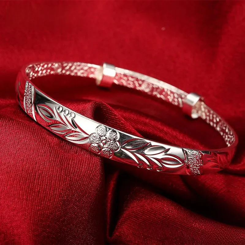 ZDADAN 925 Sterling Silver wzór rzeźbiony bransoletka i bransoletka mankietowa dla kobiet biżuteria na rocznicę Party prezent — zdjęcie 2
