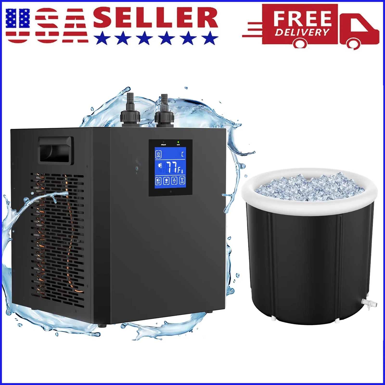Aquarium Chiller 79 Gal, 1/3 HP Water Chiller Machine, Hydroponic Cooling System, Fish Tank Chiller with Upgraded LED Display, for Axolotl Jellyfish with Ice BathTub for Athletes