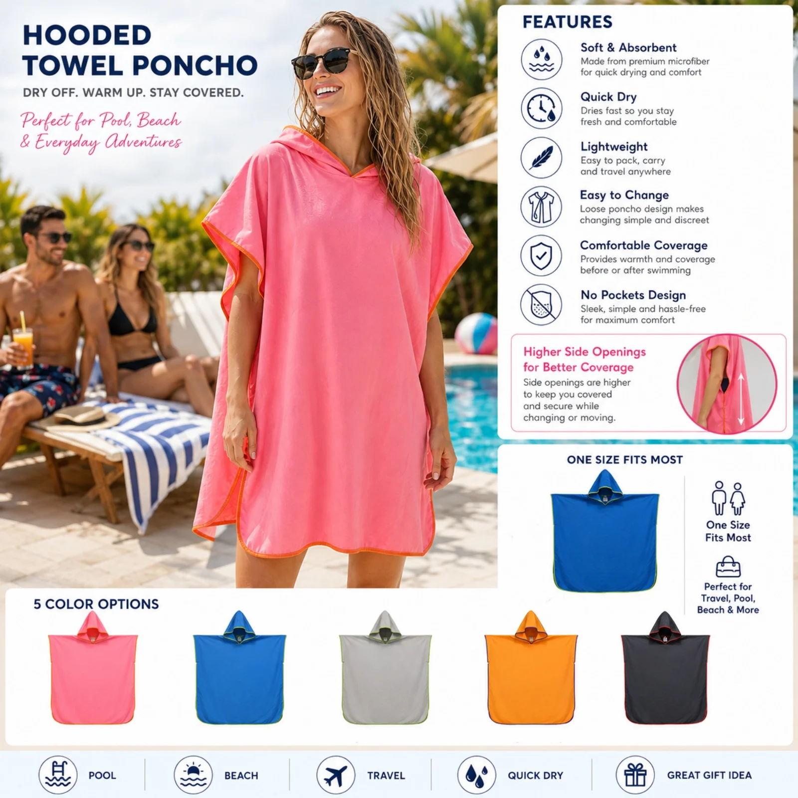 Adult Microfiber Hooded Towel - Beach Towel Large review and price