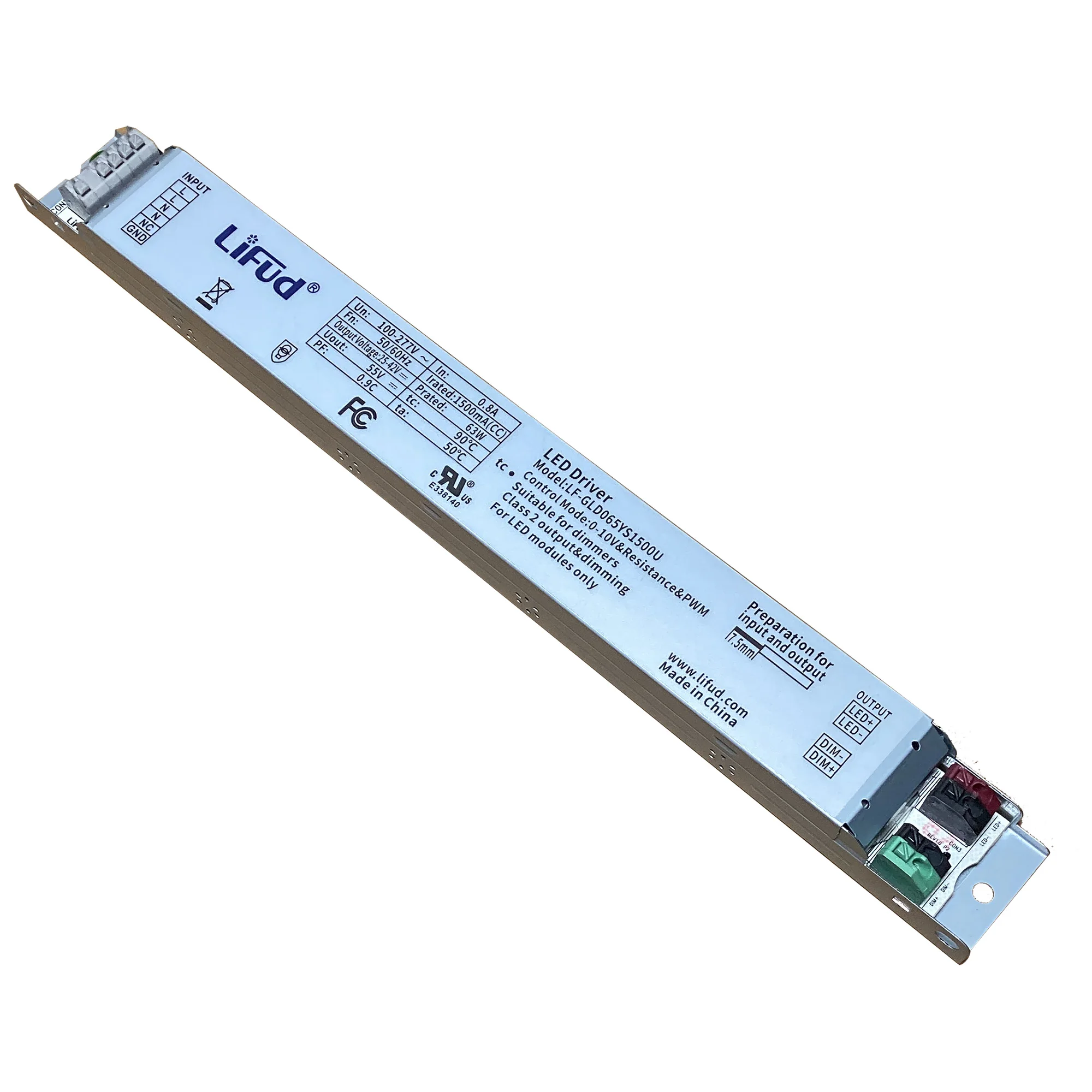 

100-277V Dimmable 60W Tri-proof Light Linear LED Driver 0-10V/PWM/Rx Dim LF-GLD065YS1500U for Indoor Office Lighting