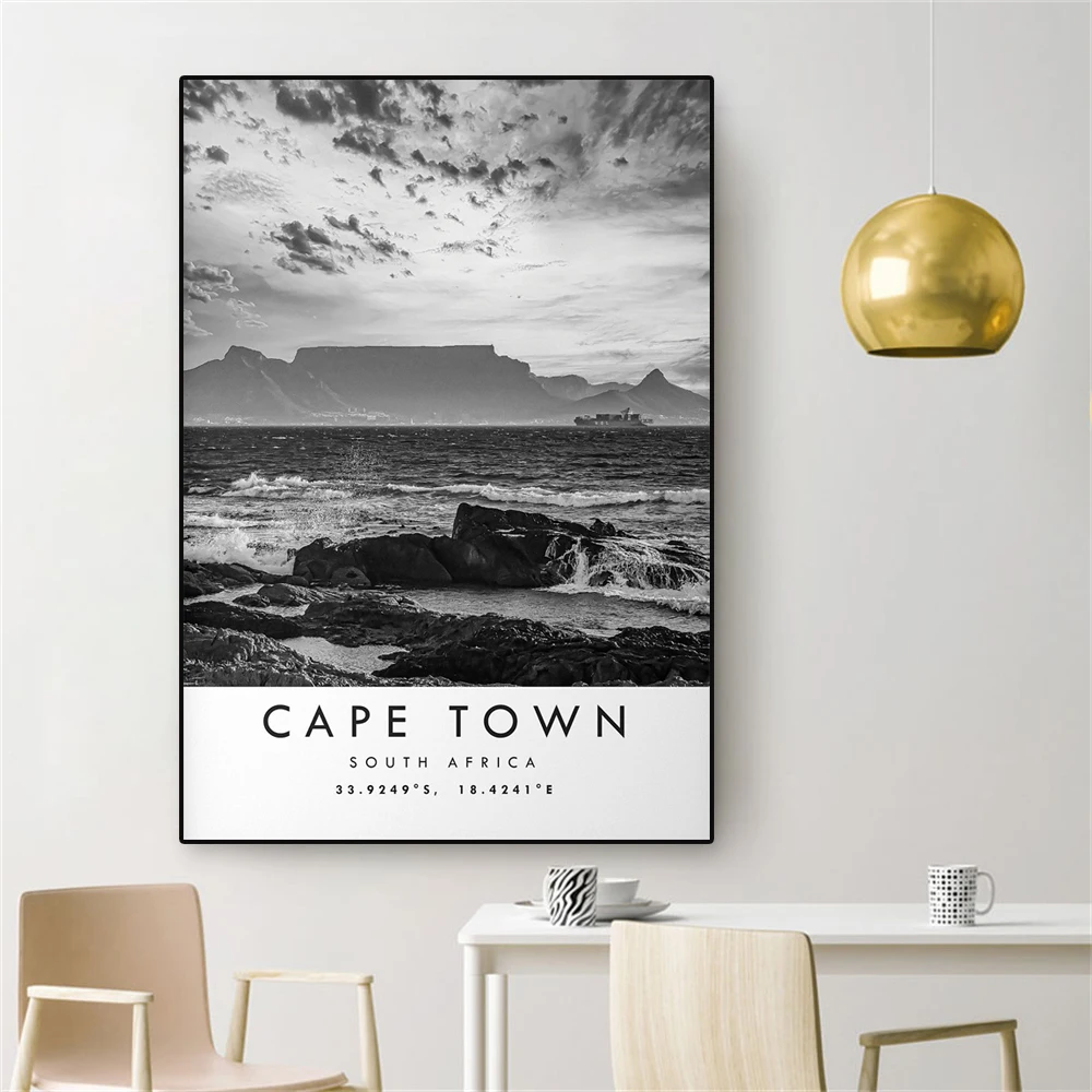 Cape Town Travel Print Black and White Travel Poster Vintage South Africa Minimalist Travel Posters Popular Picture Office Decor