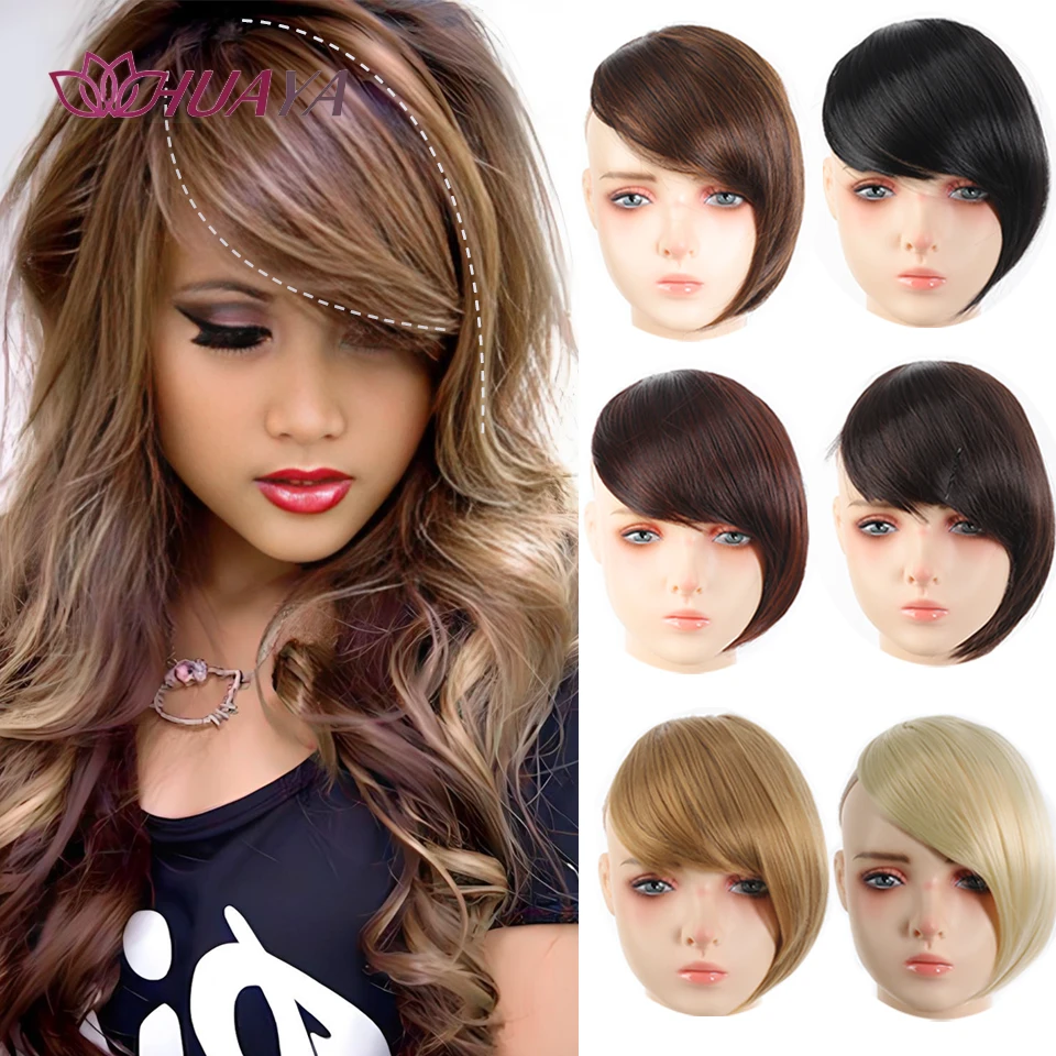 Side parting Fake Bangs Hair Extension for Women Natural High Temperature Synthetic Fake Bangs Hair Piece Clip