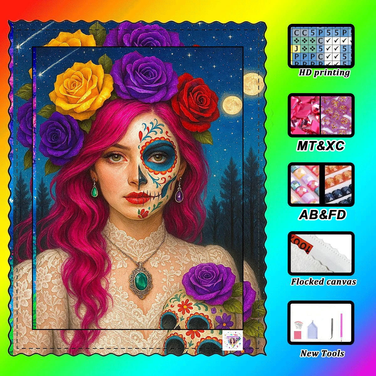 

【Susy Diamond Art】Catrina y la Santa Muerte 50x80cm Large Size Includes 88Colors And 16 Special Diamonds Perfect Masterpiece