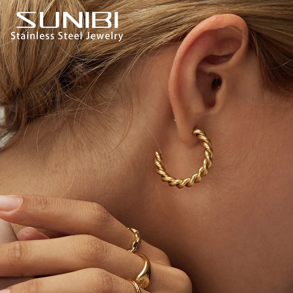 Vintage Stainless Steel Hoop Earrings for Women Spiral Twist Trendy Gold Color Earrings Punk Jewelry Wholesale/Dropshipping