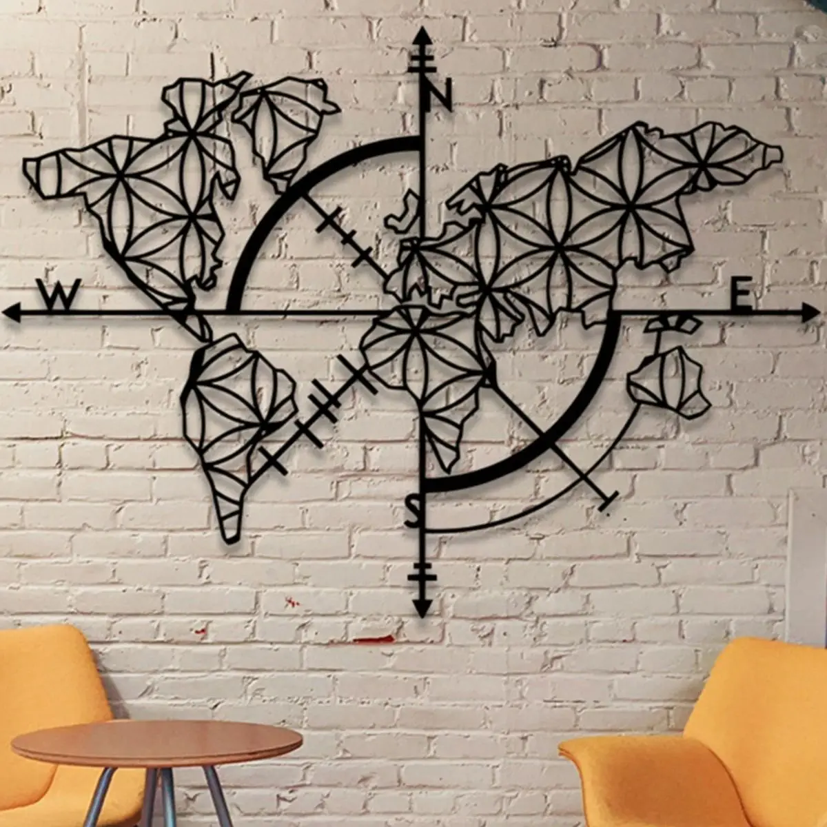 New Premium Metal World Map Custom Laser Cut Art Wall Decoration Global World Map Home Office Living Room Decoration and Map