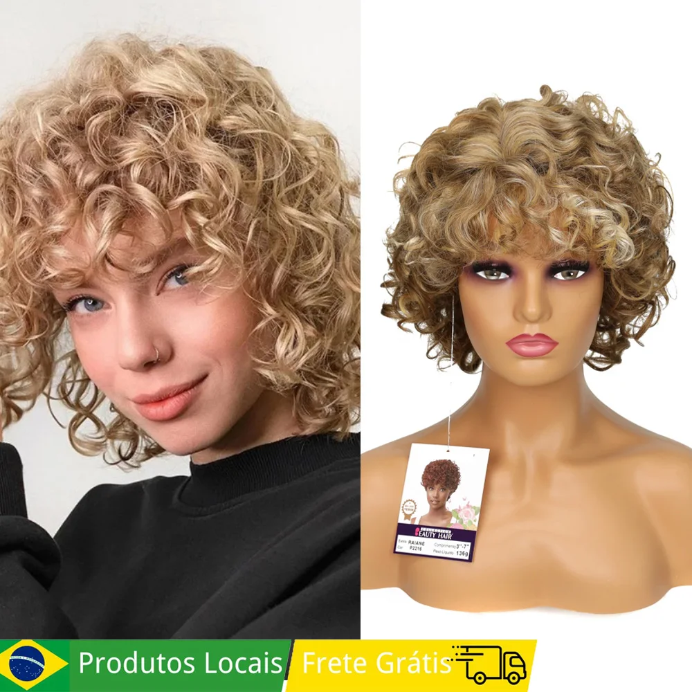 Peruca Wig Fibra Orgânica Premium Mulheres Cabelo Ondulado Natural Afro Encaracolado Desgaste Diário 