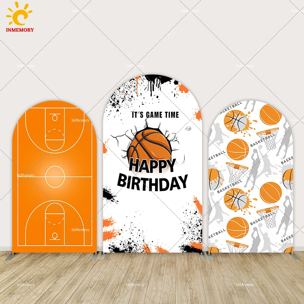 

Basketball Boy Birthday Party Decor Arch Wall Cover Banner Orange Field Court Basketball Arch Backdrop Photo Background