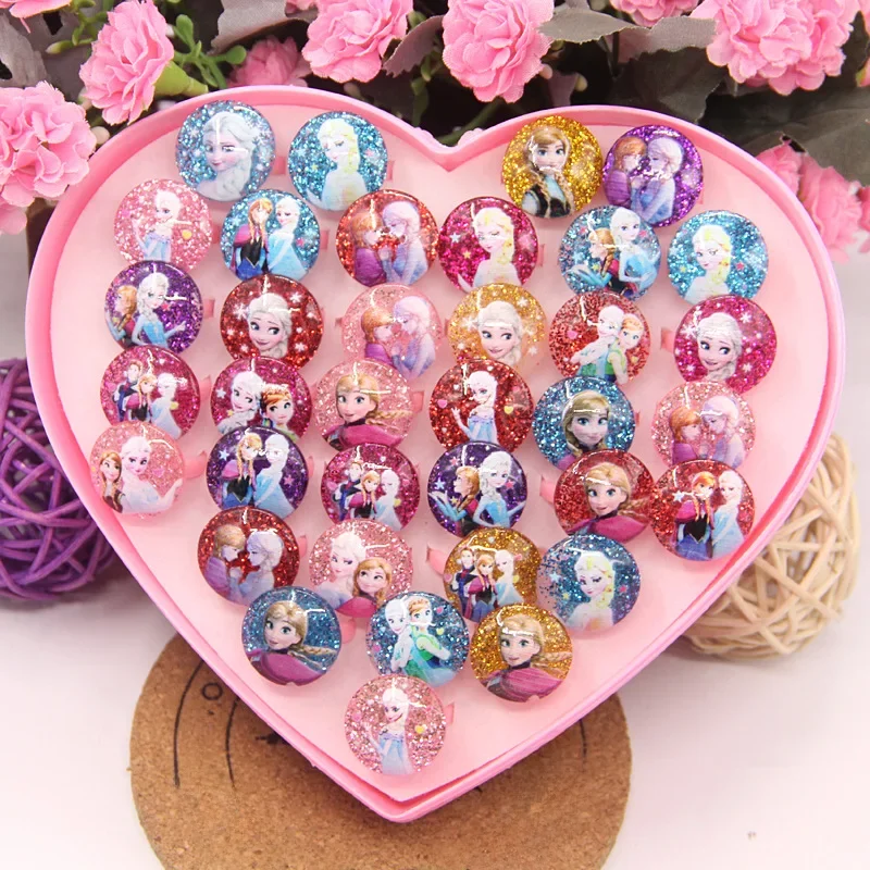 12 pçs disney congelado elsa anna princesa anel acrílico minnie mouse unicórnio crianças festa