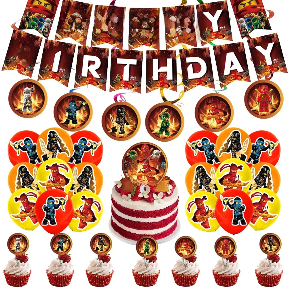 KAYOU Lego Phantom Ninja thème anniversaire joyeux fête décoration drapeau Latex ballon bannière ensemble bébé douche garçons fête fournitures