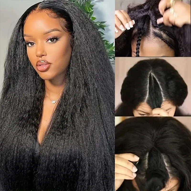 Kinky Straight V Part Wigs Human Hair Machine Made Yaki Straight Clip In Half Wig For Women Who Want To Add Volume&Style to Hair