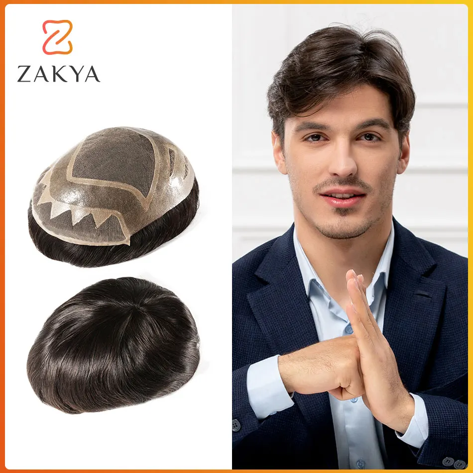 Peruca de renda prótese com capilar PU para homens, cabelo humano, sistema de substituição do cabelo, linha fina natural, melhor