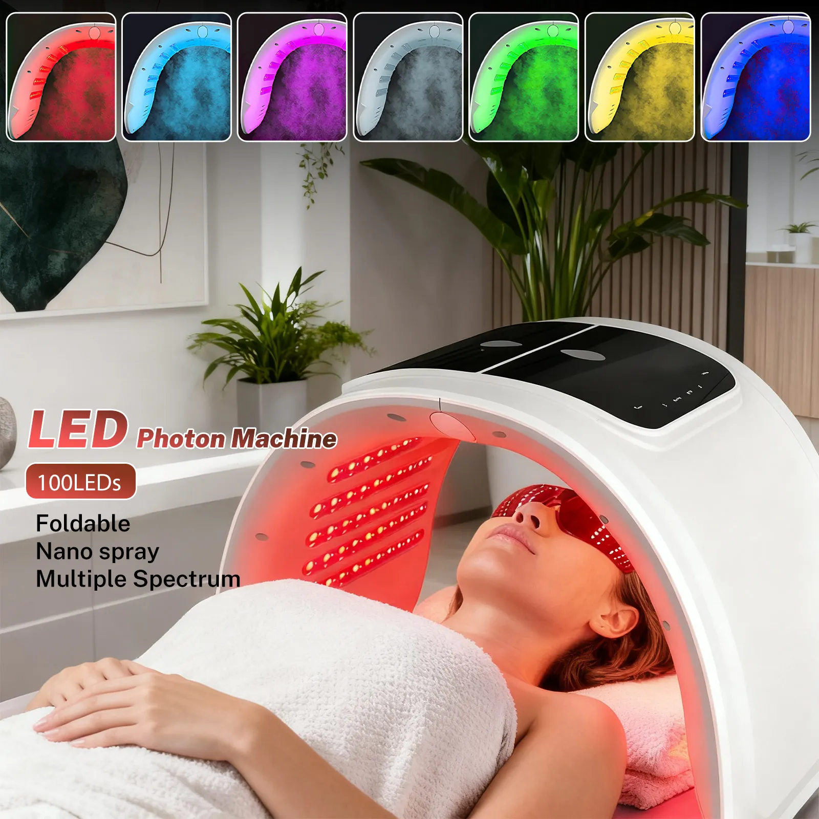 Máquina Facial LED con Pulverizador Hidratante para la Piel, Máscara LED de Fotones, Máquina de Belleza Facial con Nano Niebla, 7 Colores, para Rostro y Cuerpo, Uso en Salón, SPA y Hogar, Cuidado de la Piel, Rejuvenecimiento, Lifting Facial y Corporal, Masajeador SPA