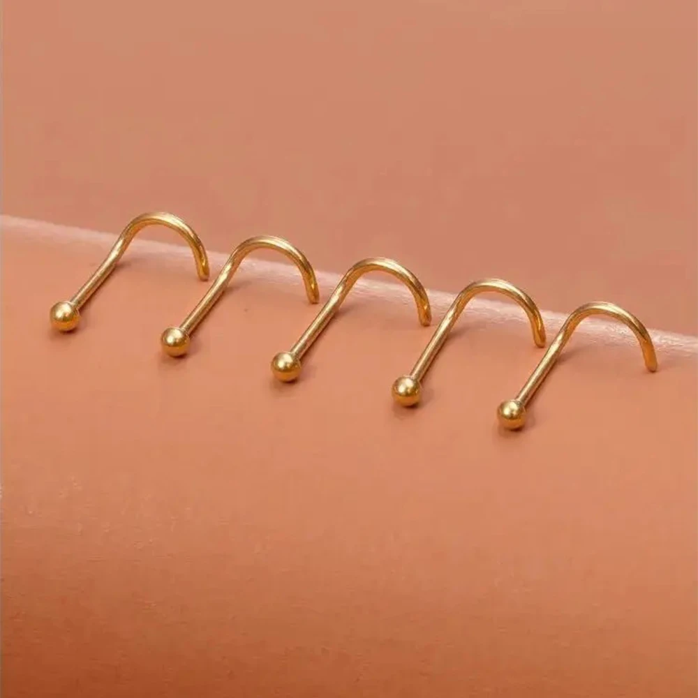 5pcs/set Fashionable Ball Decor Nose Stud Stainless Steel For Women Men Nose Piercing Needed Septum Body Jewelry