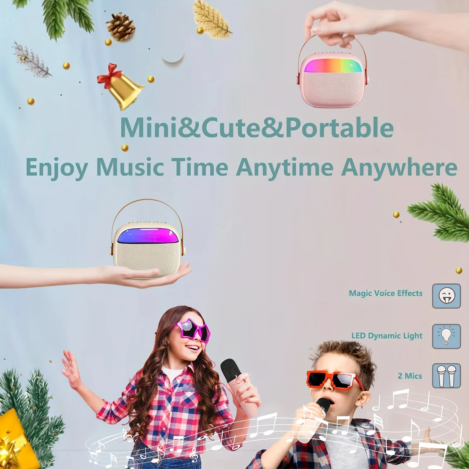 Máquina de Karaoke para niños, Altavoz Bluetooth portátil con micrófono inalámbrico, juguetes de Navidad para niños, regalos para Niñas 4, 5, 6, 7, 8, 9