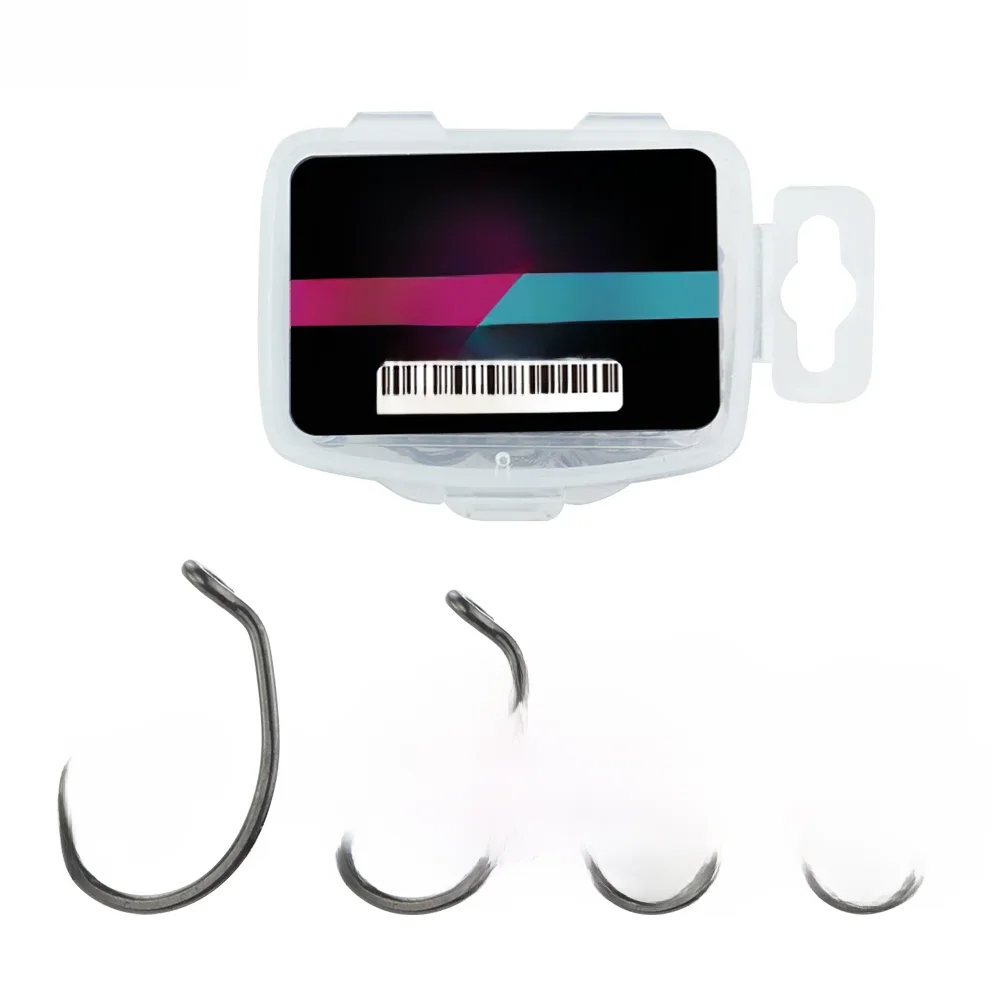 Hirisi 50/100 pièces Hameçons à poisson en acier inoxydable à haute teneur en carbone avec revêtement PTFE et hameçon à barbelures avec œillet Accessoires de pêche 8025