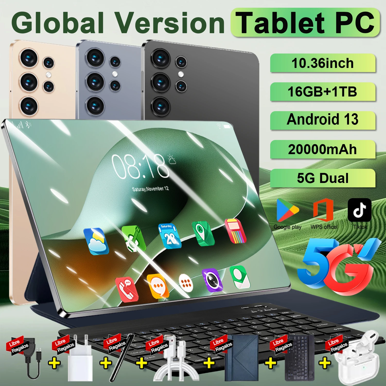All-Round 10.36 Inch Android 13 Tablet, 14 Core Processor, 16GB RAM 1TB ROM, 20000mAh Battery, 5G Dual SIM WiFi, 16MP+32MP Cameras For Gaming, Video Streaming And Daily Office Work