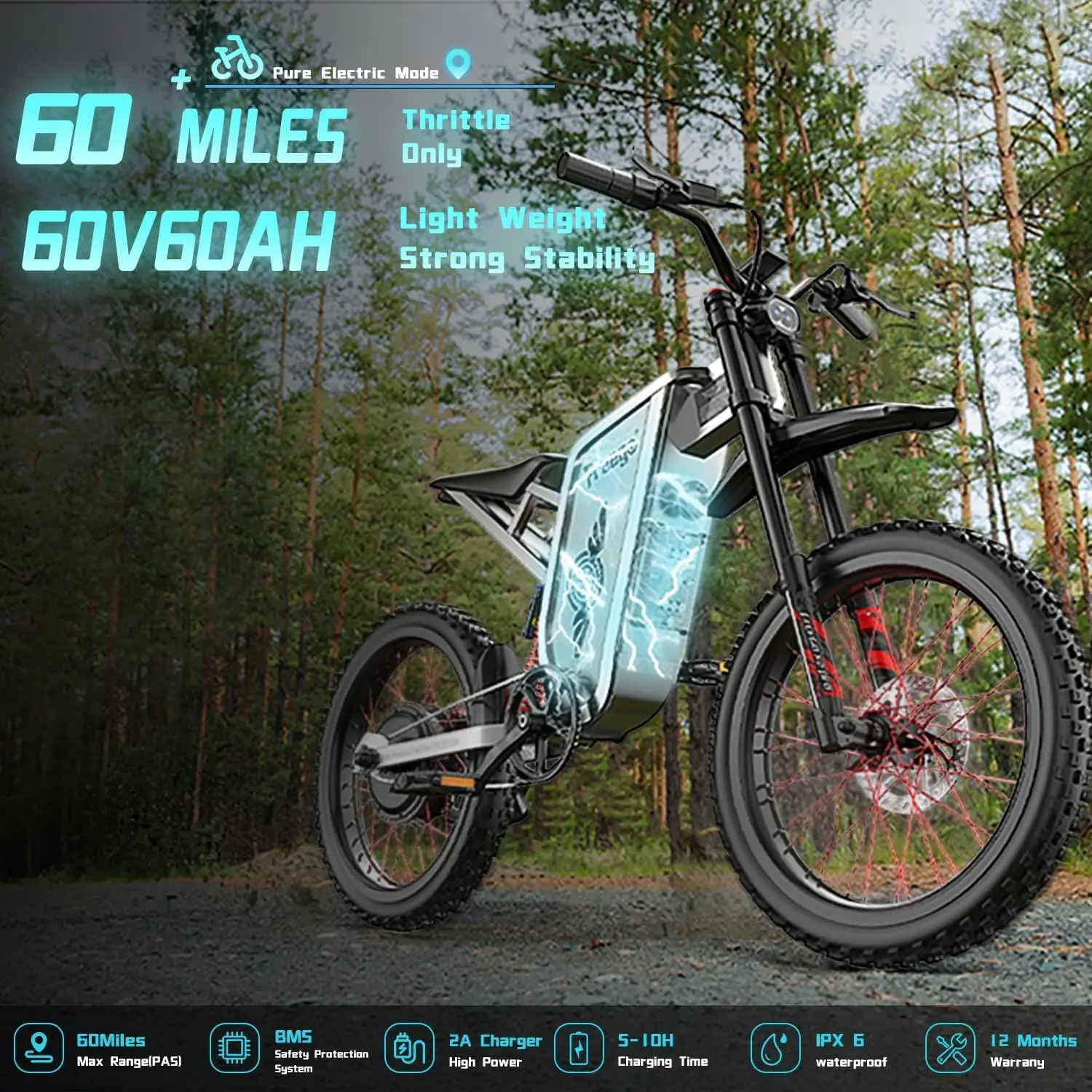 Freego دراجة ترابية كهربائية للبالغين X2 Pro دراجة نارية كهربائية محرك 6000 وات بطارية 1800 وات تعليق كامل 50 ميجا في الساعة دراجة إلكترونية للطرق الوعرة
