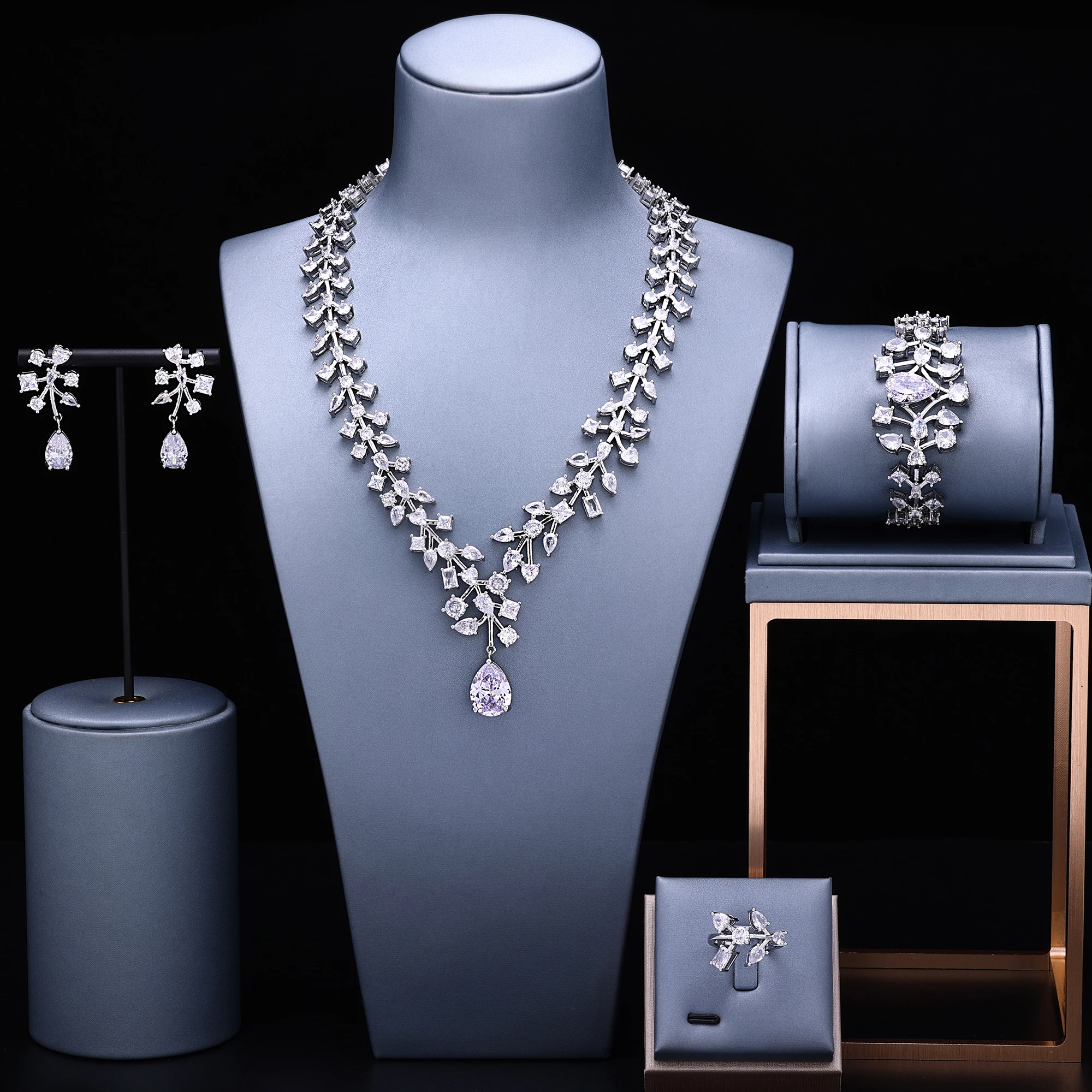 

Hotsale African Blue Bridal Jewelry Sets New Fashion Dubai Necklace Sets For Women Wedding Party Accessories