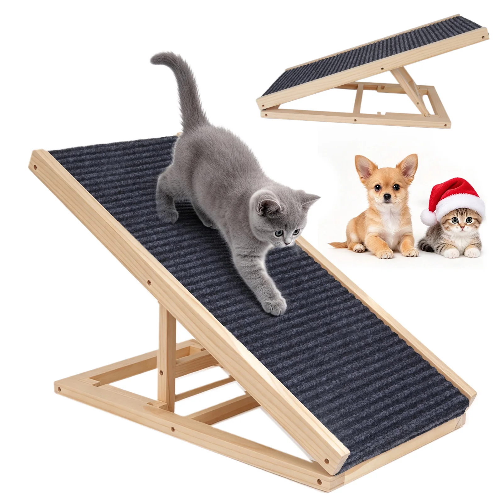 Rampa per Cani, Rampa Pieghevole Antiscivolo in Legno per Auto, per Cani Anziani, Rampa Portatile per Animali Domestici per Auto, Divano, Letto