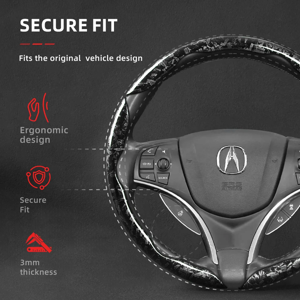 Suitable for Acura forged carbon fiber textured steering wheel cover, snap-on, no-sew, quick installation for ADX, ZDX, MDX, ROX, TLX, INTEGRA, RDX, ILX, RLX, TL ​   TSX black, red, and gold accessories