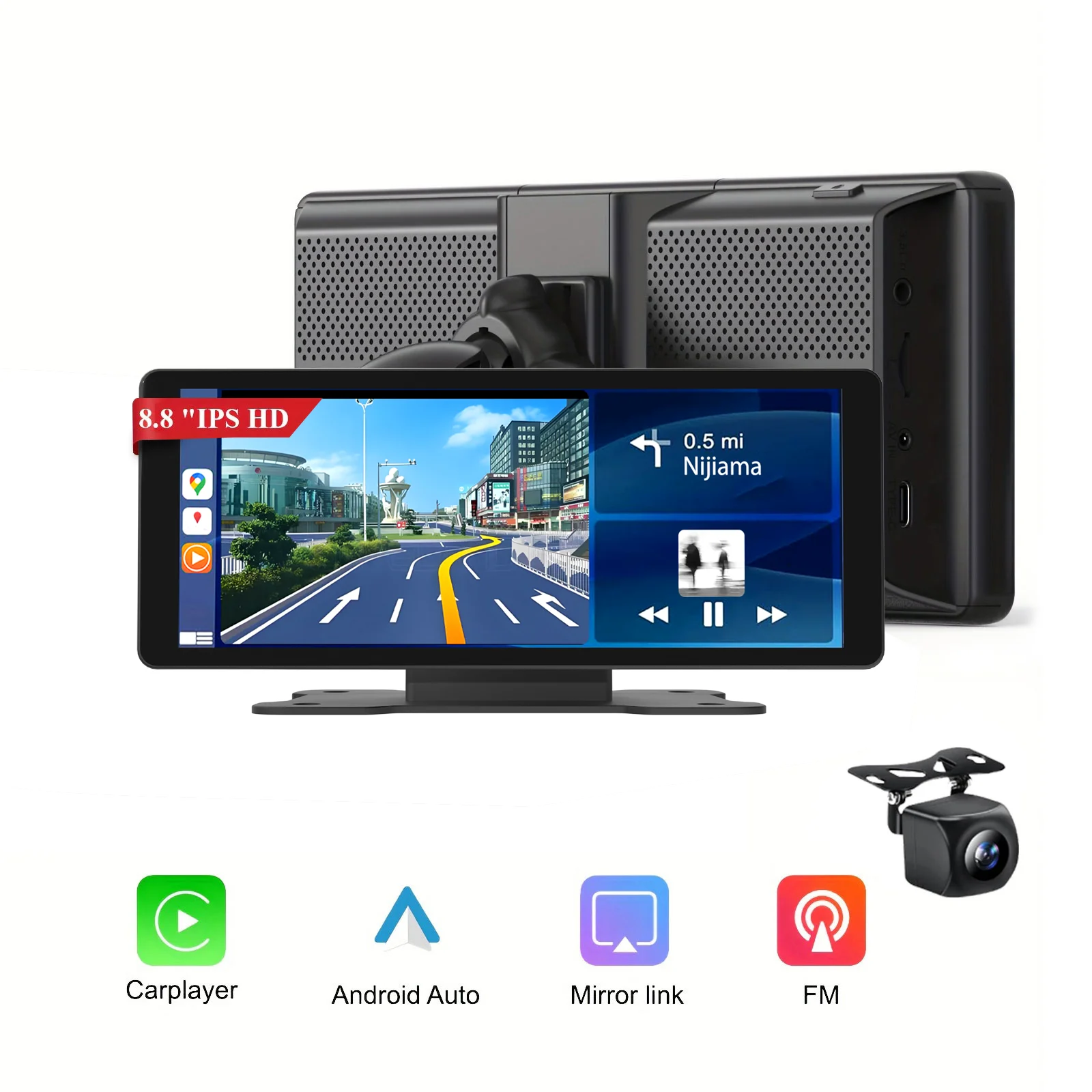 

Android Auto Carplay Display 8.8’ HD Touchscreen for Car Stereo Backup Camera Car Radio with Mirror Link/Airplay/BT Hands-free