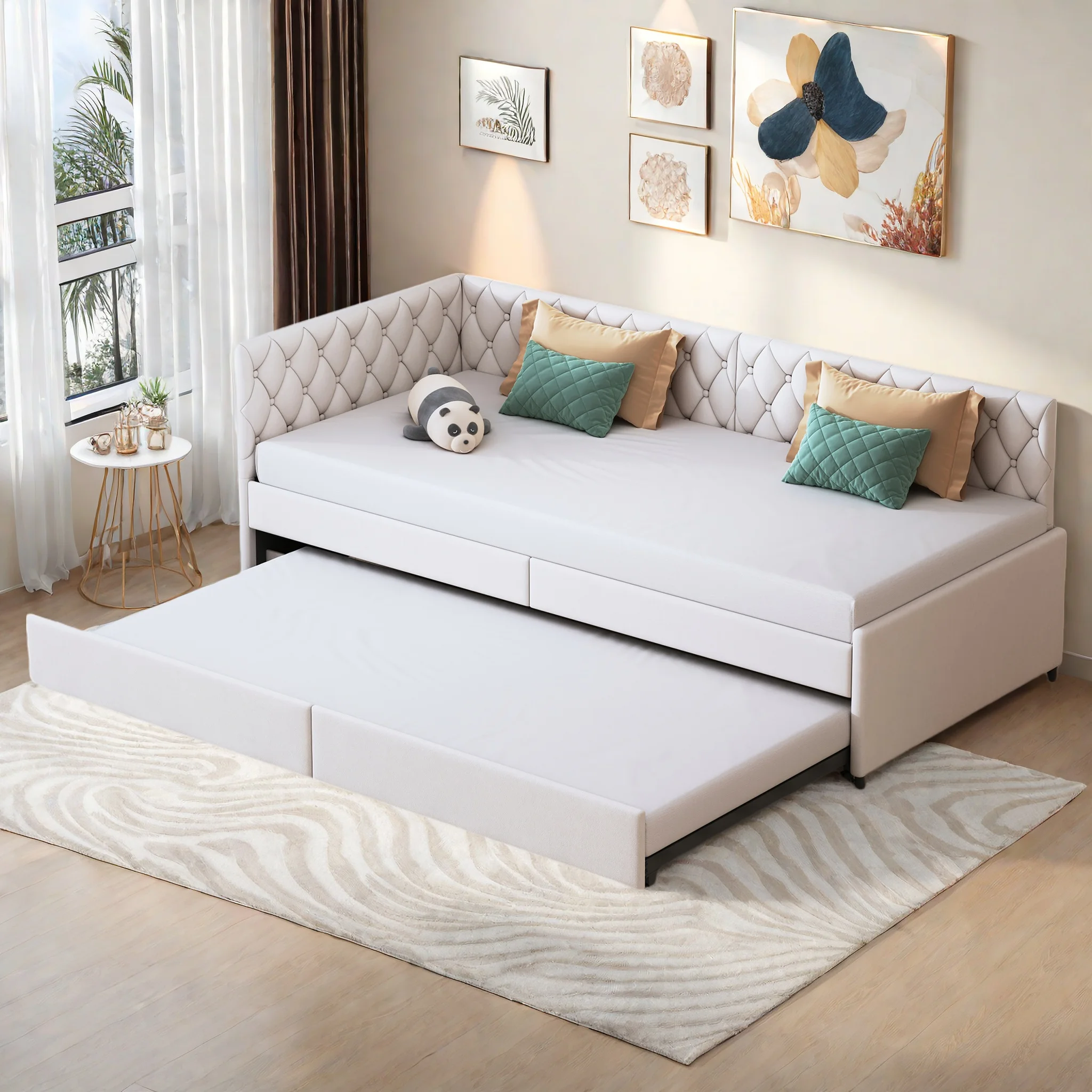 Canapé-lit extensible 90 x 200 cm à roulettes, lit une place, lit enfant, canapé-lit convertible, lit d'appoint, velours, gris