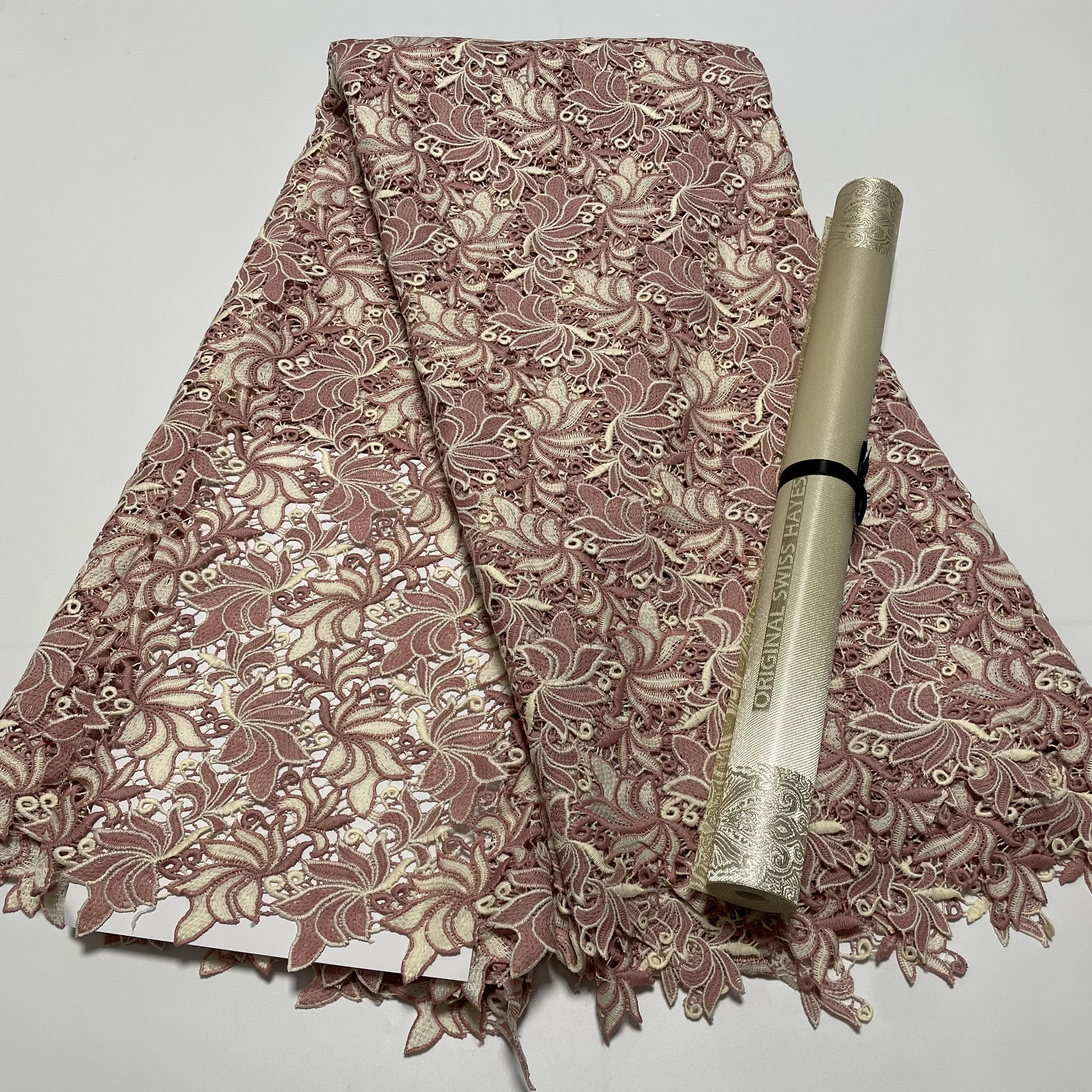 Nigerian Cord Guipure Lace Fabric 2025 High Quality Embroidery French Lace Material 5Yards With African Sego Headtie Aso Ebi