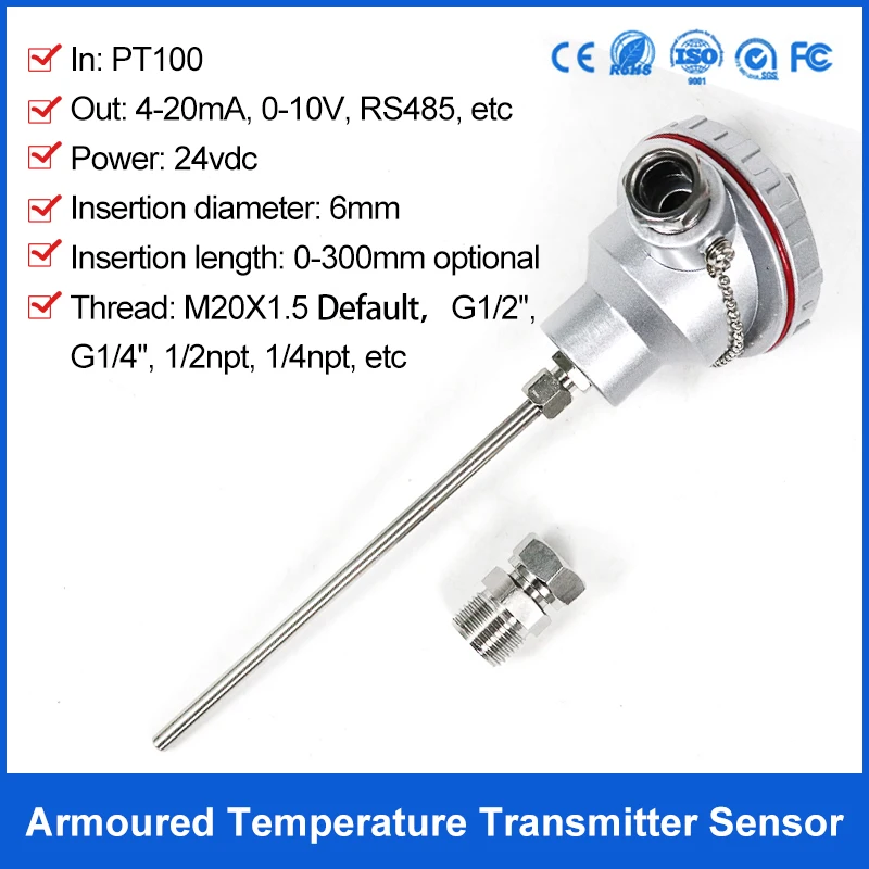 Pt100 PT1000 Temperature Transmitter 4-20mA k Type Temperature Transmitter 0-10V