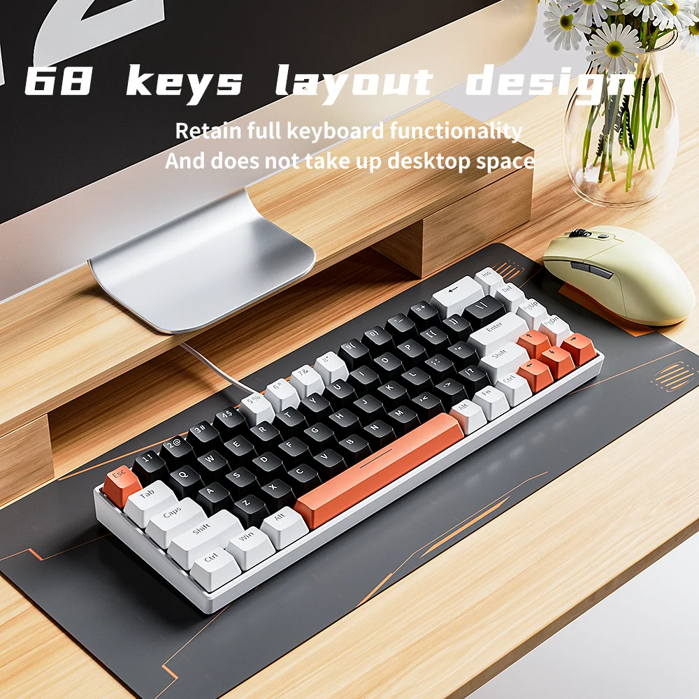 Ka68 Mechanical Keyboard Keycap Material Abs Keycap 68 Key Wired Three-Axis Key Wire Separation Supports Full Key No Punch