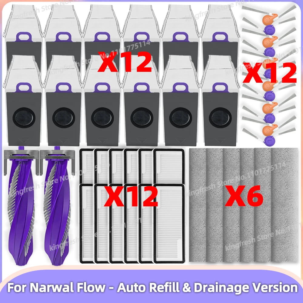 

Fit For ( Narwal Flow - Auto Refill & Drainage Version ) Vacuum Parts Main Roller Side Brush Dust Bag Filter Mop Cloth